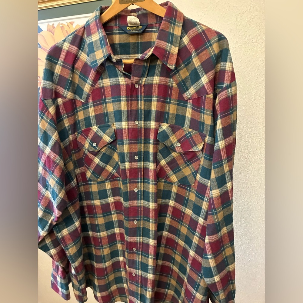 OshKosh B'gosh Plaid Snap-Front Button-Down Shirt in Burgundy, Teal & Cream